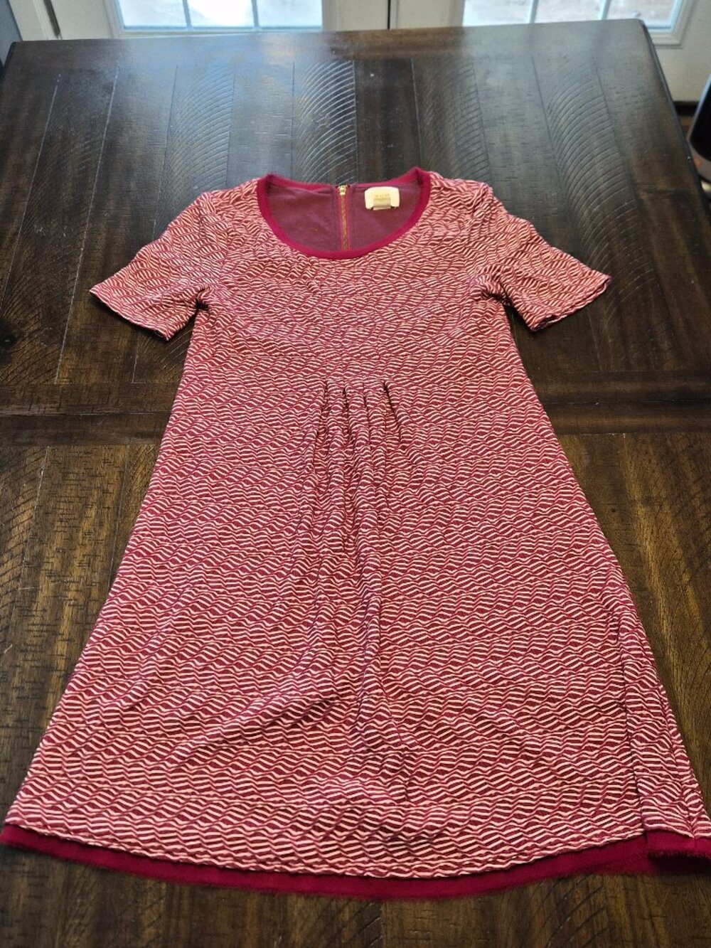Maeve Anthropologie Womens Midi Dress Size Small Red Knit Zip Short Sleeve H106